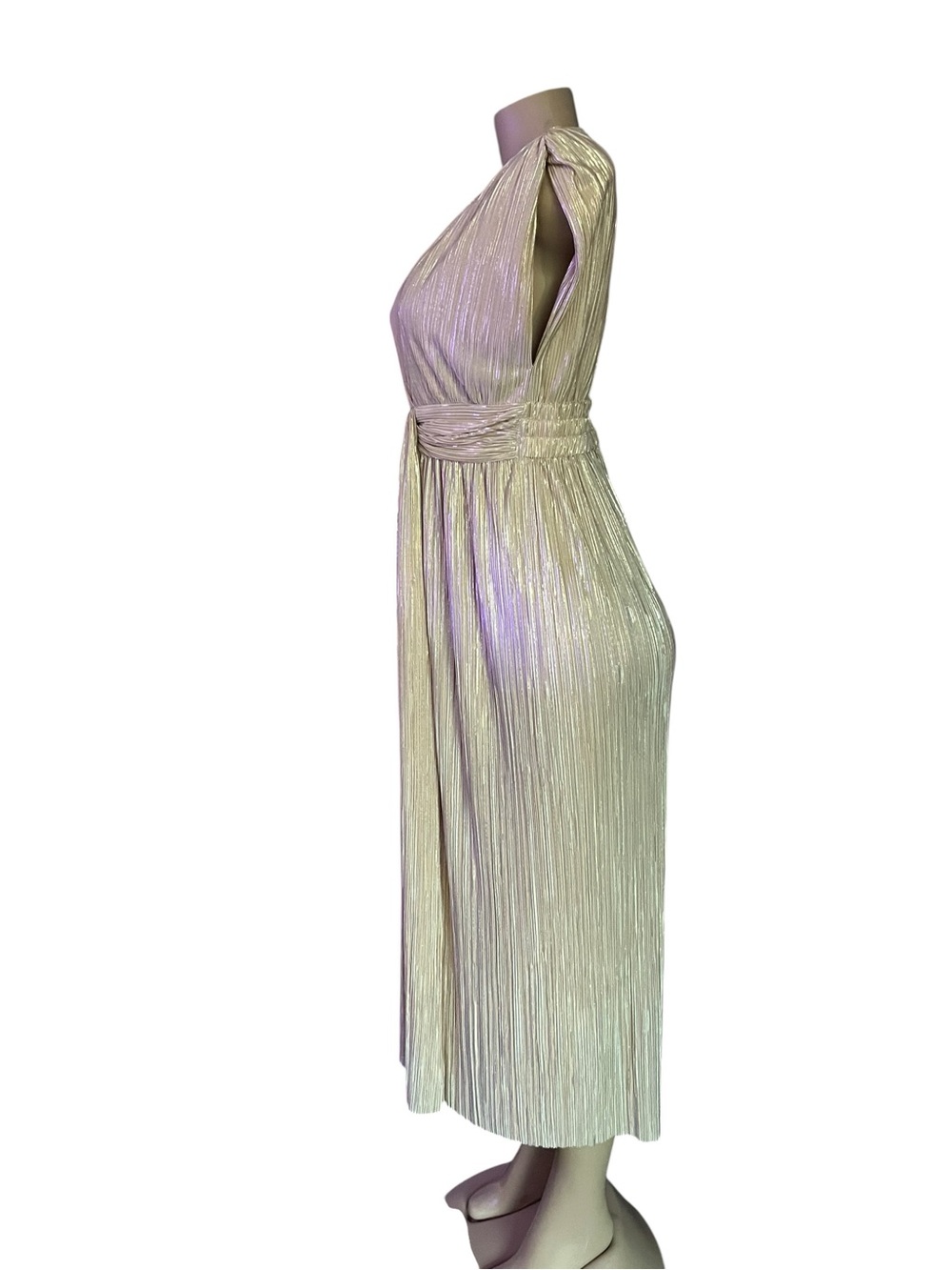 Sabina Musayev Pleated V-Neck Maxi Dress in Blush Cream - Picture 4 of 5